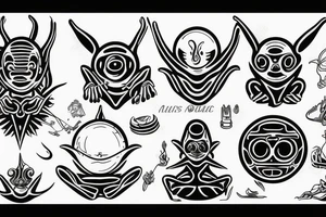 classic alien meditating simple symmetric tattoo idea
