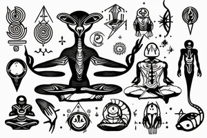 classic alien meditating simple symmetric tattoo idea