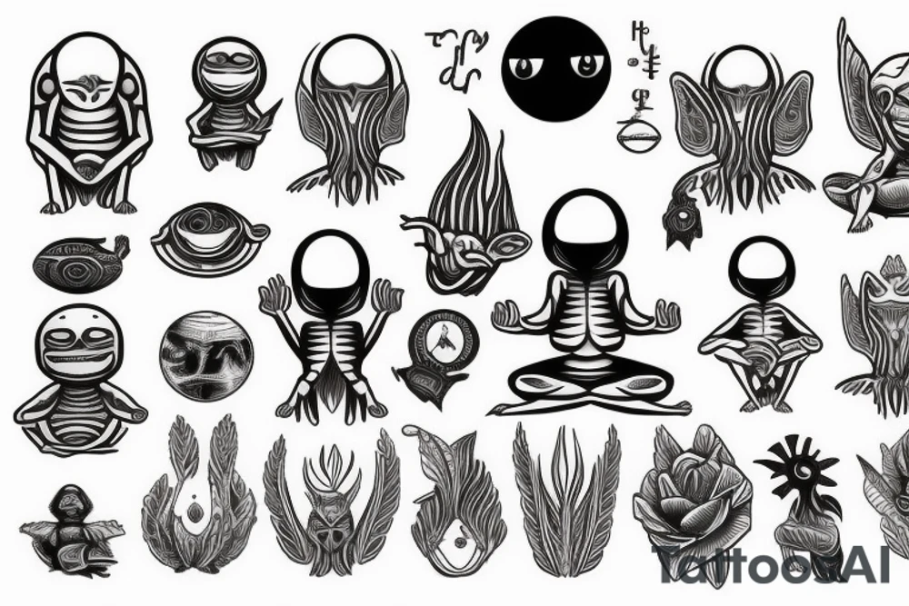 regular alien meditating simple symmetric tattoo idea