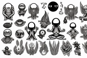 regular alien meditating simple symmetric tattoo idea