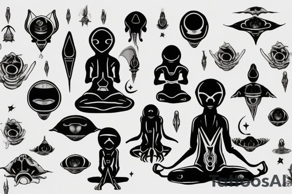 regular alien meditating simple symmetric tattoo idea
