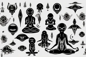 regular alien meditating simple symmetric tattoo idea