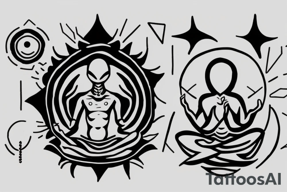 regular alien meditating simple symmetric tattoo idea