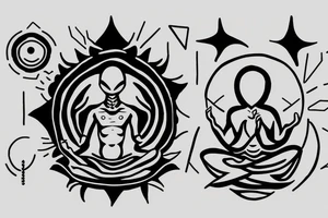 regular alien meditating simple symmetric tattoo idea