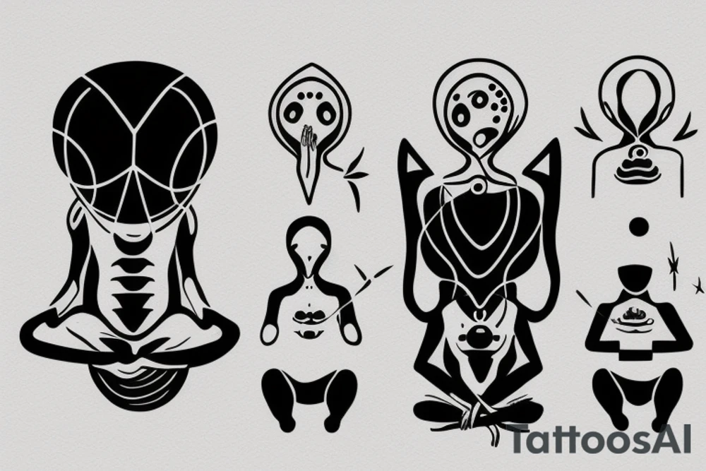 regular alien meditating simple symmetric tattoo idea