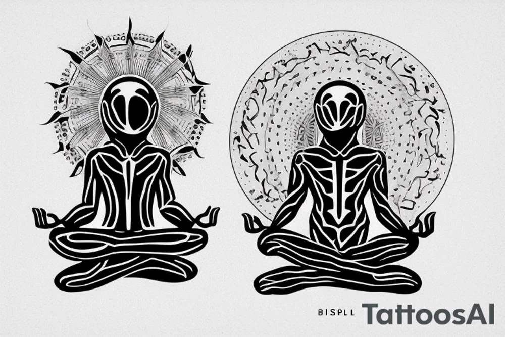 regular alien meditating simple symmetric tattoo idea