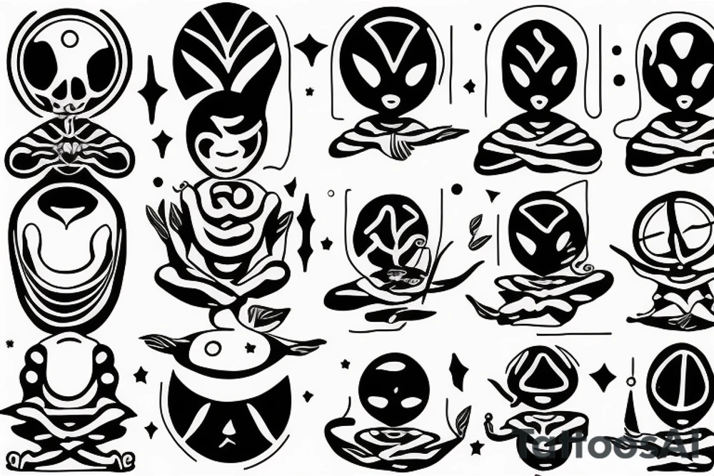 regular alien meditating simple symmetric tattoo idea