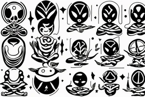 regular alien meditating simple symmetric tattoo idea