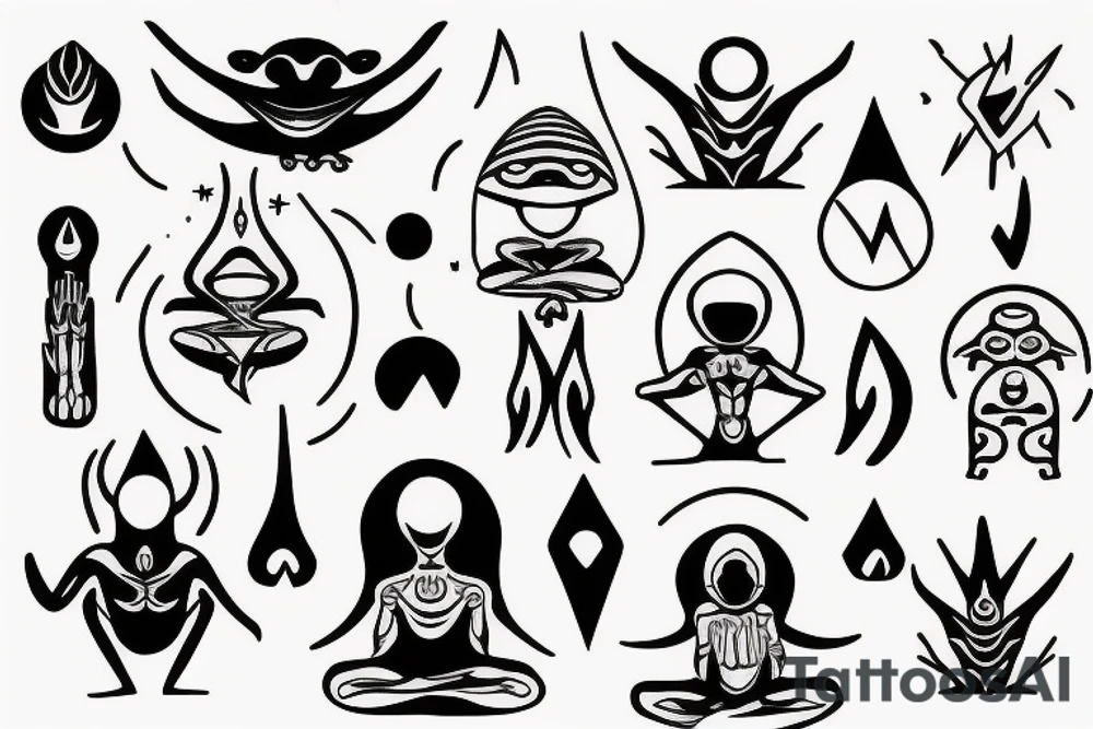 regular alien meditating simple symmetric tattoo idea