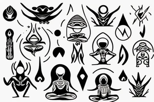 regular alien meditating simple symmetric tattoo idea