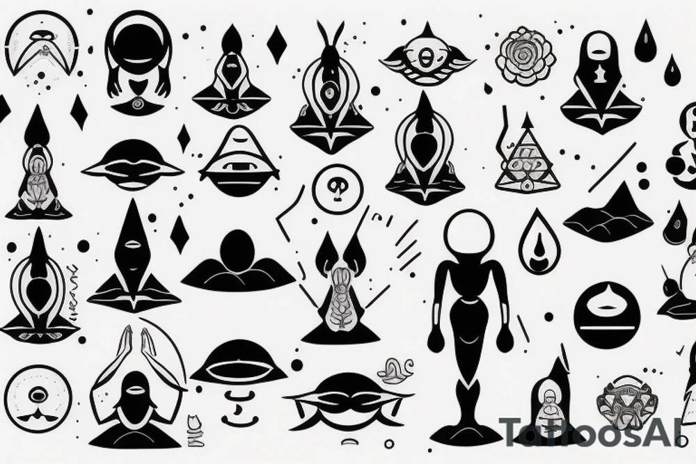 regular alien meditating simple symmetric tattoo idea