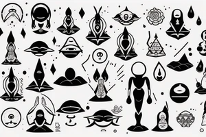 regular alien meditating simple symmetric tattoo idea