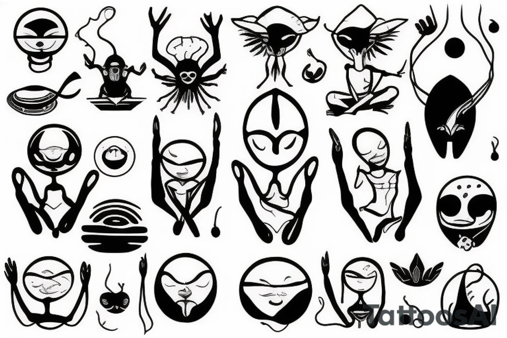regular alien meditating simple symmetric tattoo idea