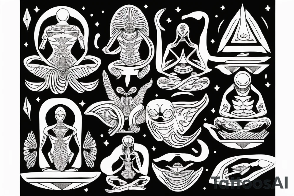 regular alien meditating simple symmetric tattoo idea