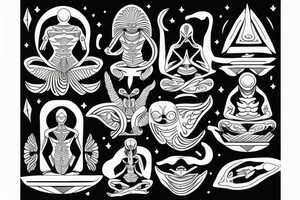 regular alien meditating simple symmetric tattoo idea