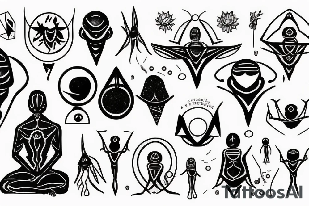 regular alien meditating simple symmetric tattoo idea
