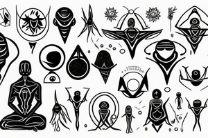 regular alien meditating simple symmetric tattoo idea