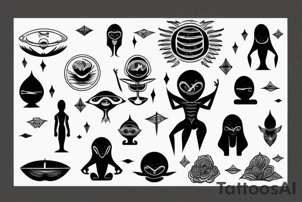 regular alien meditating simple symmetric tattoo idea