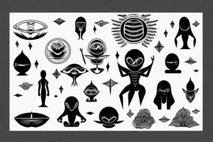 regular alien meditating simple symmetric tattoo idea
