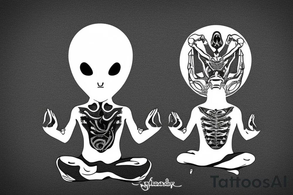 regular alien meditating simple symmetric tattoo idea