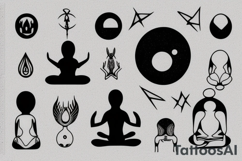 regular alien meditating simple symmetric tattoo idea