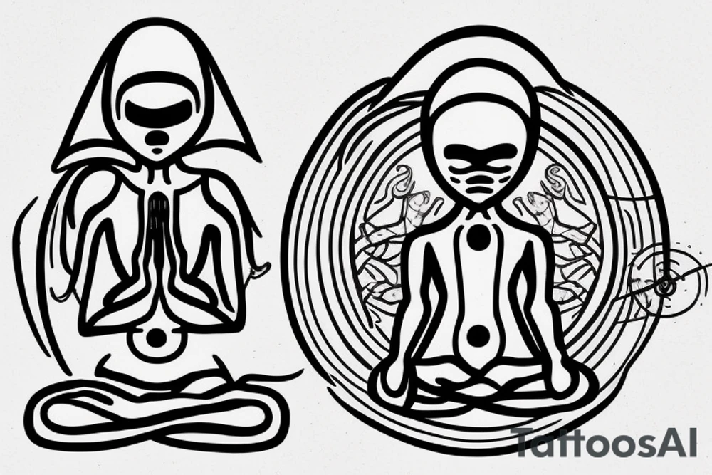regular alien meditating simple symmetric tattoo idea