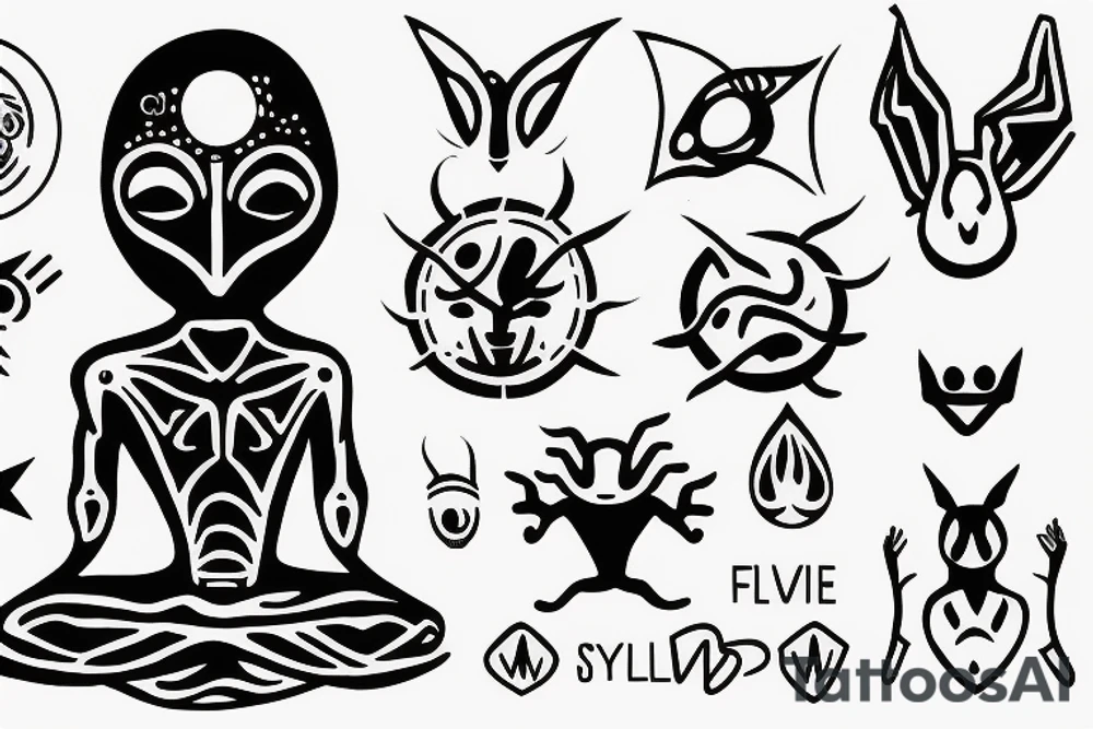 regular alien meditating simple symmetric tattoo idea