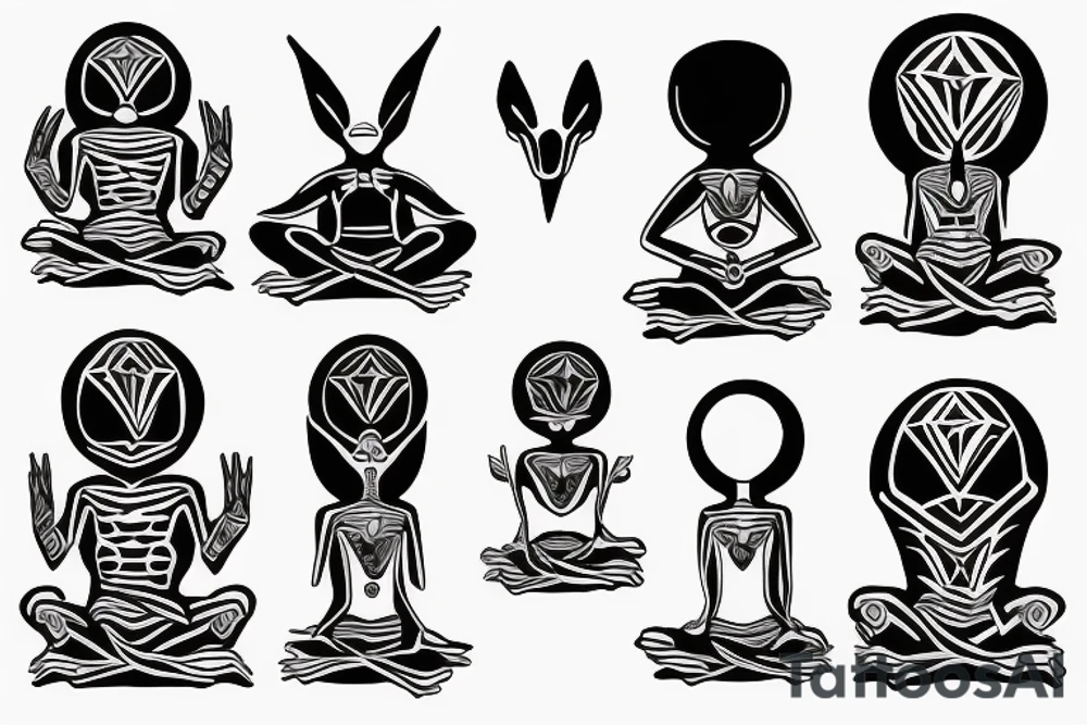 regular alien meditating simple symmetric tattoo idea