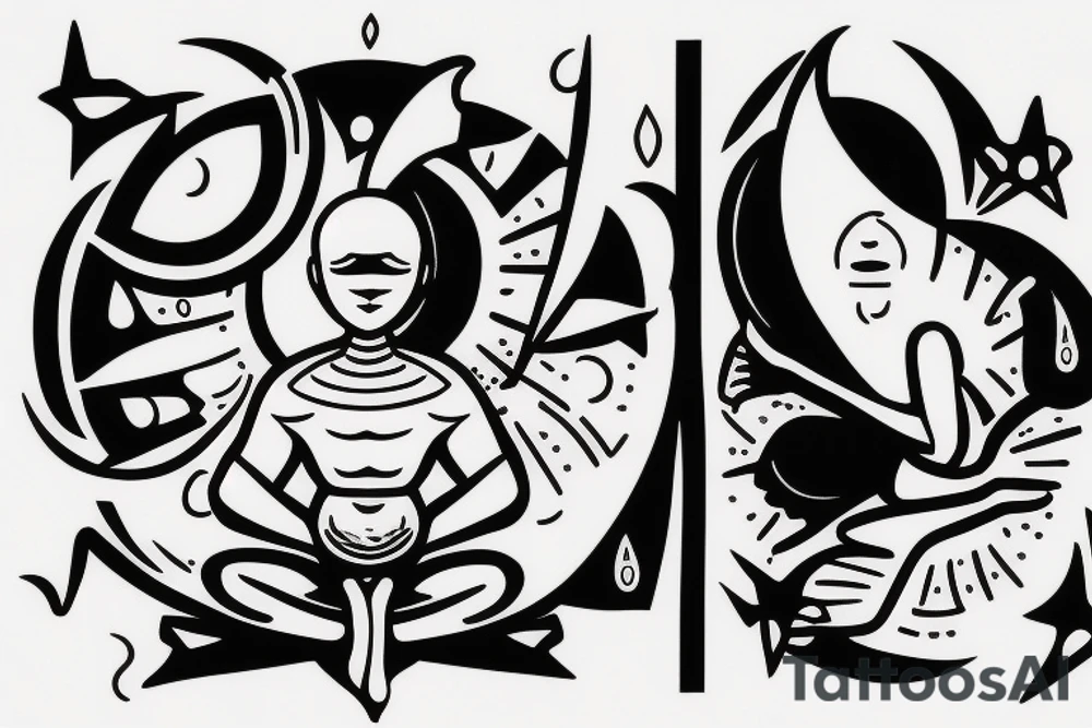 regular alien meditating simple symmetric tattoo idea