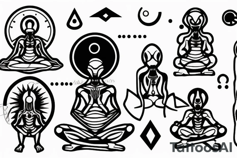 regular alien meditating simple symmetric tattoo idea