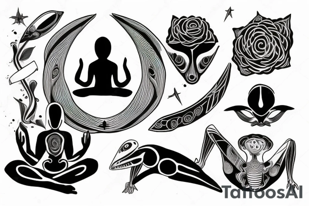 regular alien meditating simple symmetric tattoo idea