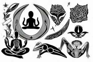 regular alien meditating simple symmetric tattoo idea
