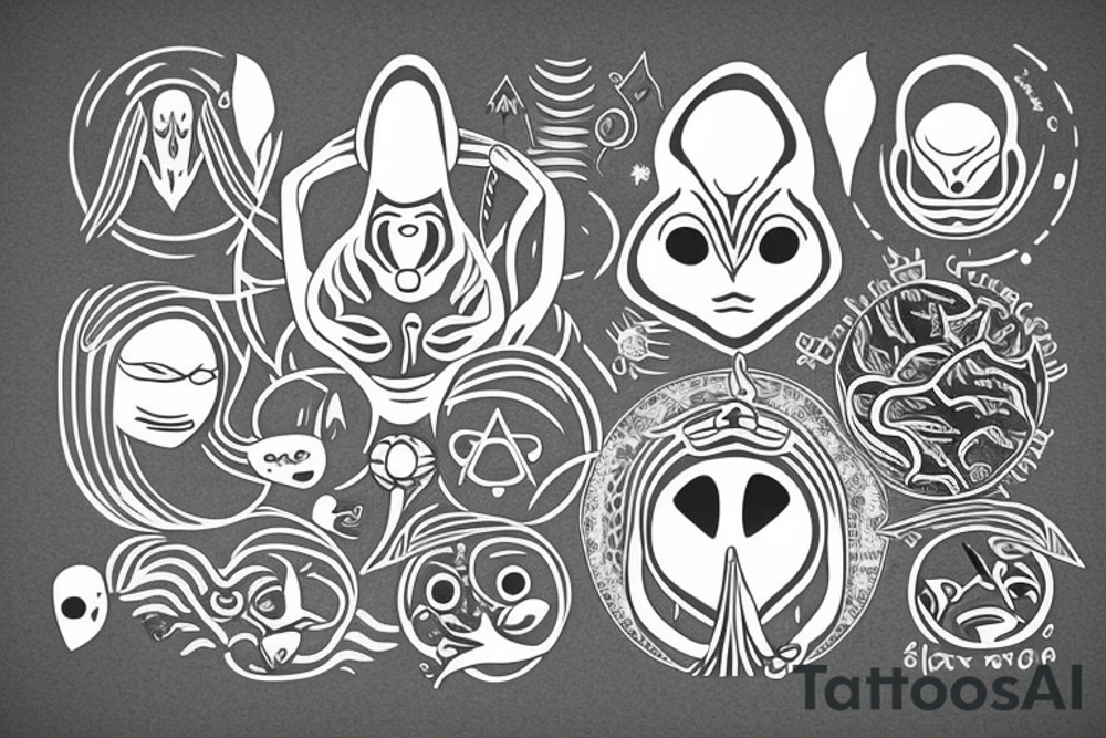 regular alien meditating simple symmetric tattoo idea