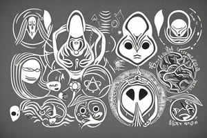 regular alien meditating simple symmetric tattoo idea
