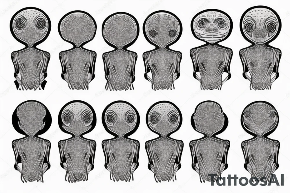 regular alien meditating simple symmetric tattoo idea
