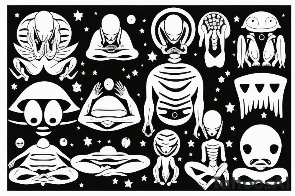 regular alien meditating simple symmetric tattoo idea