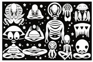 regular alien meditating simple symmetric tattoo idea