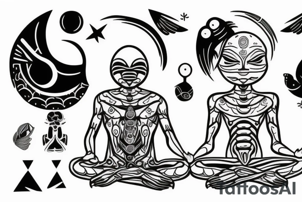 regular alien meditating simple symmetric tattoo idea
