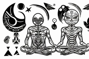 regular alien meditating simple symmetric tattoo idea
