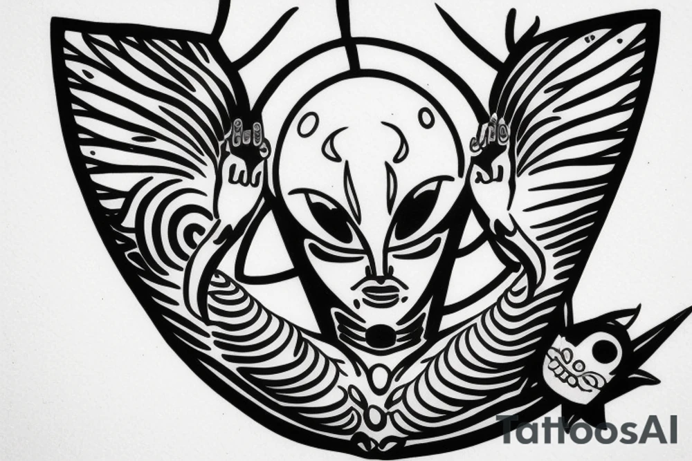 regular alien meditating simple symmetric tattoo idea