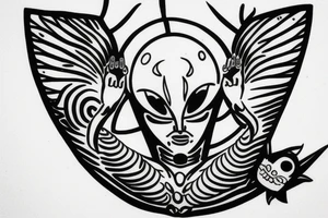 regular alien meditating simple symmetric tattoo idea