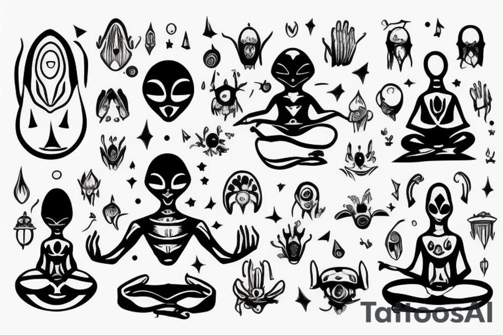 regular alien meditating simple symmetric tattoo idea