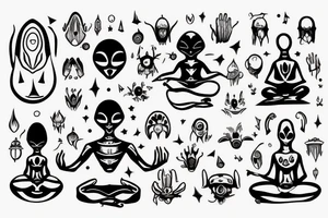 regular alien meditating simple symmetric tattoo idea