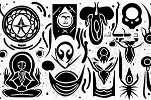 regular alien meditating simple symmetric tattoo idea