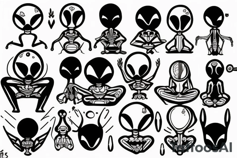 regular alien meditating simple symmetric tattoo idea