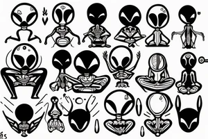 regular alien meditating simple symmetric tattoo idea