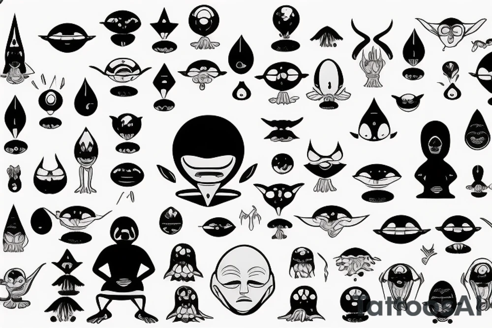 regular alien meditating simple symmetric tattoo idea