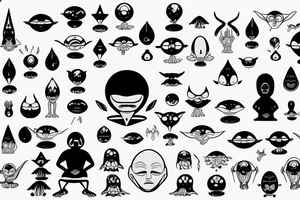 regular alien meditating simple symmetric tattoo idea