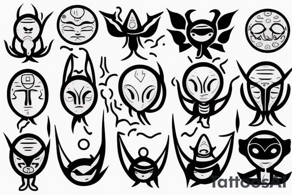regular alien meditating simple symmetric tattoo idea