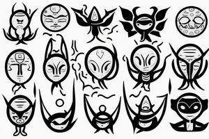 regular alien meditating simple symmetric tattoo idea